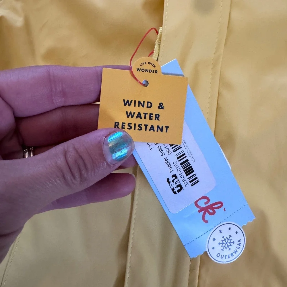 Cat & Jack Toddler Yellow Rain Jacket Wind Water Resistant Hooded Coat 2T NWT
